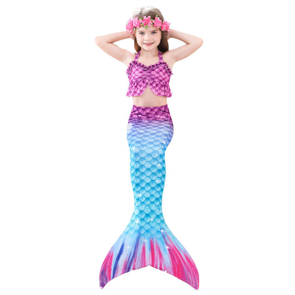Barn Flickor Mermaid Tail 3ST Set Kostym Baddräkt Badkläder Strandkläder Ålder 2-13 år A 110cm
