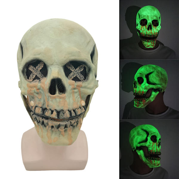 Halloween Maske Lysende Maske Skelet Kranie Fuld Hoved Maske Horror Selvlysende Cosplay