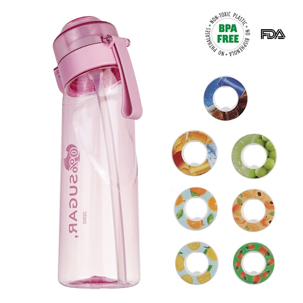 650 ml vattenflaska med 7 smaksatta smakpoddar med fruktdoft Pink