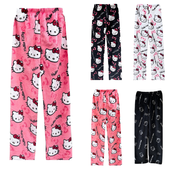 Julpyjamas för damer med tecknad katt tryckt på flanellbyxor B XL