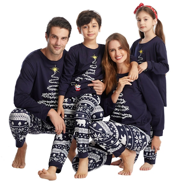 Julpyjamas för familjen Jul-PJs Matchande set Vuxna Barn Festkläder Sovkläder Set Kids-Navy 2T