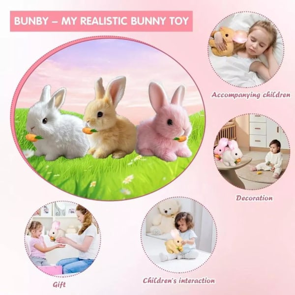 Bunby, Min Realistiske Kaninleke, Interaktiv Plysjkaninrobot for Bursdag Påske Pink