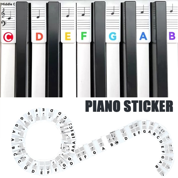 88 tangenter Silikon Piano Keyboard Noteetiketter Stickers Biginner Rainbow
