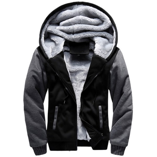 Man Winter Warm Sherpa Fleece Hoodie Coat Jacka Ytterkläder Black & Grey 3XL