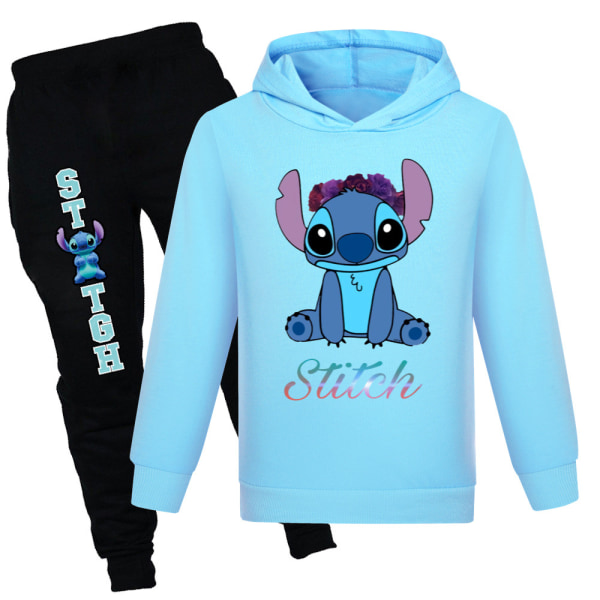 Barn Lilo och Stitch Höst Sweatshirt Hoodies Byxor Träningsoverall Outfits Set Light blue 140cm
