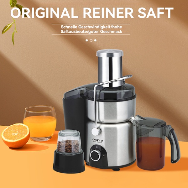 [Hurtig forsendelse] Juicer, 2-i-1 200W Juice Press Elektrisk - Juicer/Kaffekværn, Påfyldningsåbning 75 mm - To hastighedsindstillinger