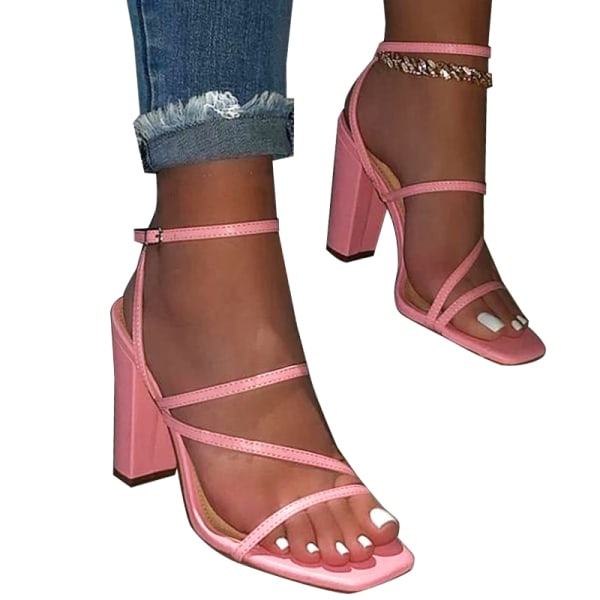 2020 Kvinnor högklackade sandaler med spetsbandage White 41