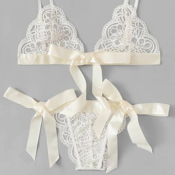 2 st Kvinnor Sexiga Underkläder Nattkläder Sovkläder BH Trosa Rosett white L