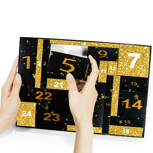Makeup Julekalender 2024, Jul 24 Dages Nedtællingskalender, 24 Individuelt Indpakkede Makeup & Kosmetikprodukter til Kvinder Piger Black Gold
