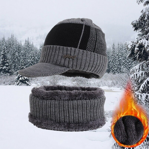 Varm vintermössa med halsduk för män Black