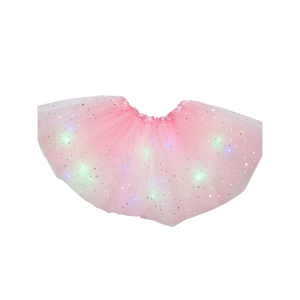 Glow LED pösig kjol för tjejer i åldern 3-8 prinsessdansskjol Pink