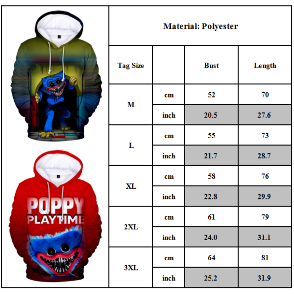 Kid Poppy Playtime 3D- printed hoodie Vinter Casual Lös tröja A 3XL