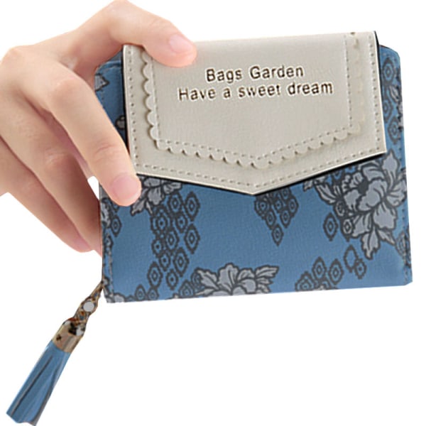 Kvinnor barn tryckt kort tofs plånbok fashionabla nyckelväska Blue