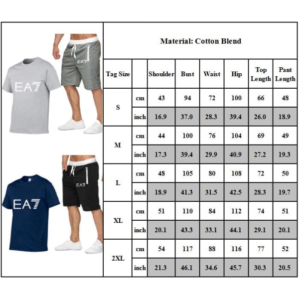 Sommarträningsdräkt för män 2 delar, EA7 kortärmade T-shirts Shorts Sportkläder D L