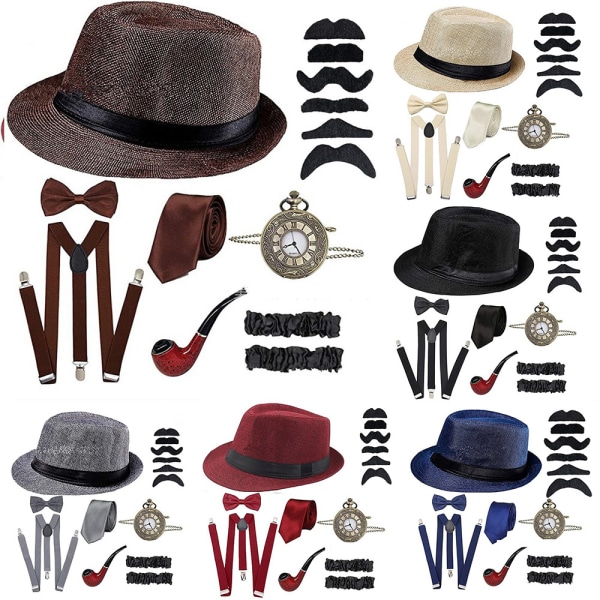 1920-tals herrkläder Gatsby fedora hattglasögon Party Accessoarer grey