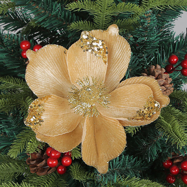 Stora Glittrande Julblommor Konstgjorda Vikbara Julgransblommor Dekoration Julgran Nyårsfest Bröllopsdekoration Gold
