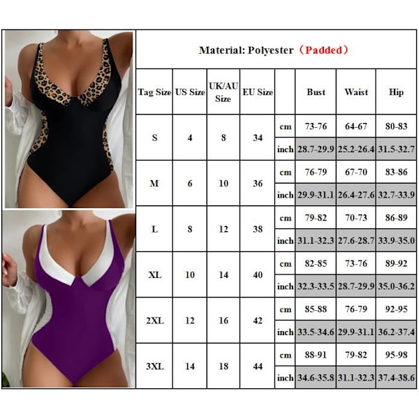 Dame Heldragt Badedragt Monokini Badetøj Svømmedragt Sommer Strandtøj Purple+white S