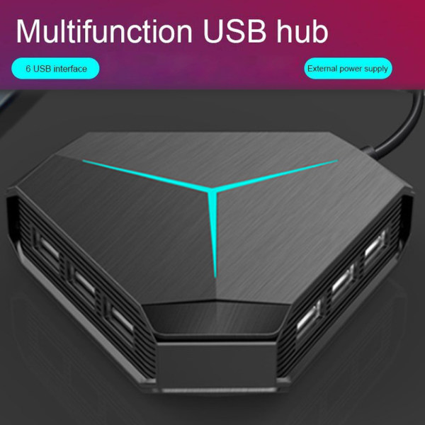 USB3.0 Splitter 6 Ports USB Data Hub för PC Black
