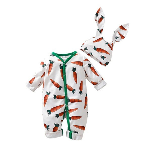 Baby Påsk Kläder Flickor Pojkar Sparkdräkt Bodysuit Jumpsuit Med Hatt 70cm