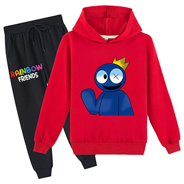 Pojke Flickor Rainbow Friends Långärmad Huva Sweatshirt & Byxor Set red 130cm