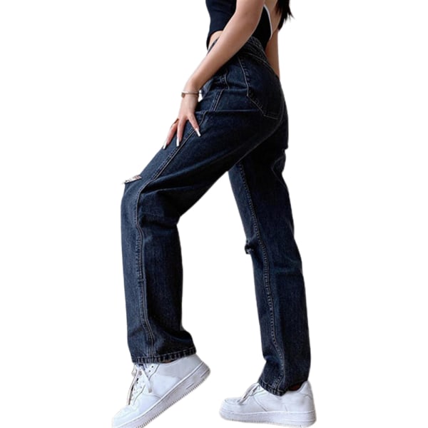 Dam Casual Jeans Ripped Wash Denim Loose Stretch Byxor Blue XL f660 | Blue  | XL | Fyndiq