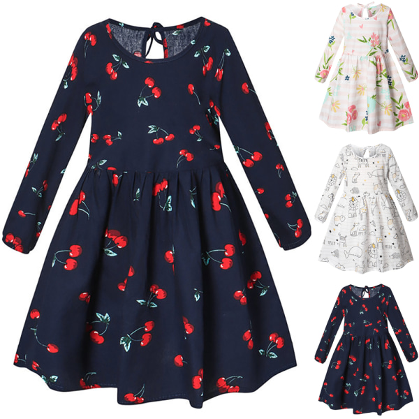 Barn Baby Flickor Blommigt printed Princess Skjorta Klänning Långärmad Casual Sundress #2 90cm