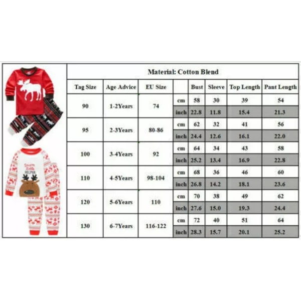 Pyjamas för småbarn, pojkar och flickor, jultomte, nattkläder, T-shirt och byxor, set J 110cm