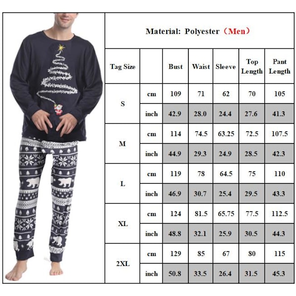 Julpyjamas för familjen Jul-PJs Matchande set Vuxna Barn Festkläder Sovkläder Set Men-Navy M