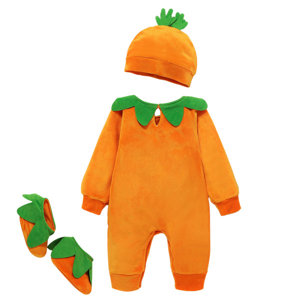 Barn Halloween Pumpa Romper Cosplay Kostym Hatt Outfit 80cm