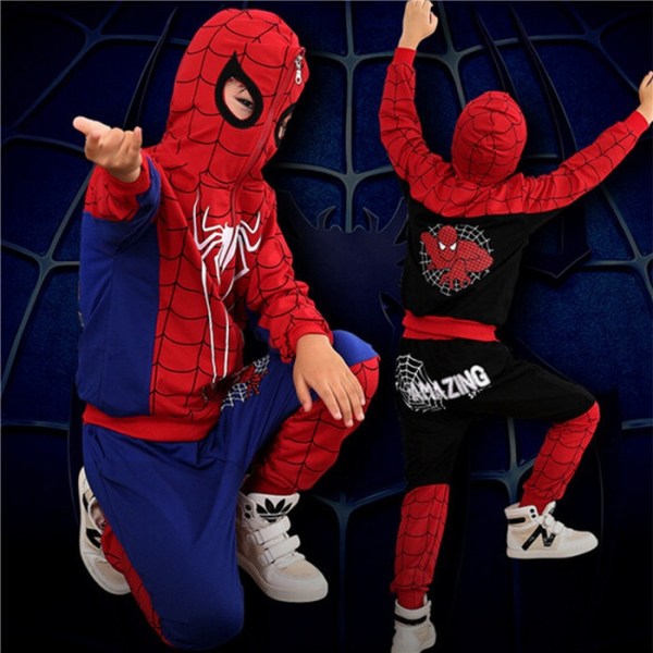 Cute Kids Spiderman Hoodies Långbyxa träningsoverall blue 7-8Years