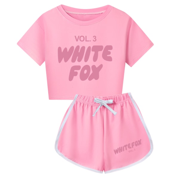 \"WHITE FOX\" Kirjainpainatus Kesä T-paita Toppi Shortsit Setit Lasten Tyttöjen Pyjamat Loungewear Verryttelypuku Asut Pink 110cm