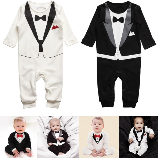 Baby Kid Pojke bomull Gentleman Jumpsuit Romper red 12-18m