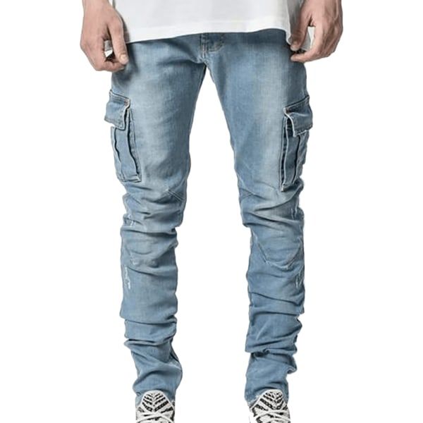 Mäns Enfärgade Slim Fit Jeans Jeansoveraller Black S