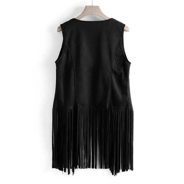 Dame kvast ærmeløs vest 70'er kvast jakke cardigan black M