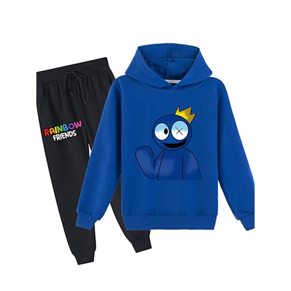 Pojke Flickor Rainbow Friends Långärmad Huva Sweatshirt & Byxor Set blue 140cm