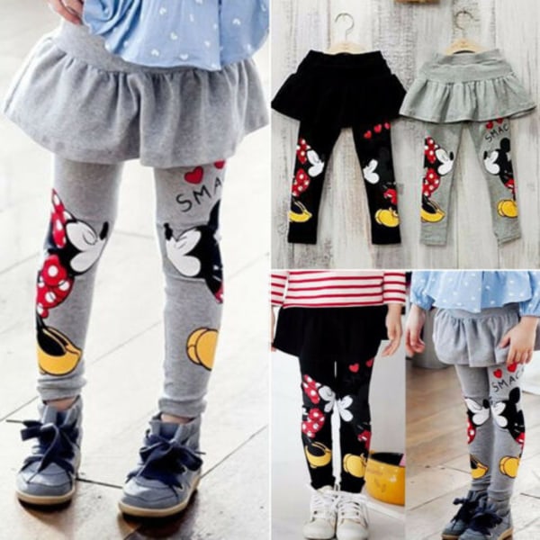 Tjej Musse Pigg Minnie Mouse Långbyxor Kjol Legging Black 110