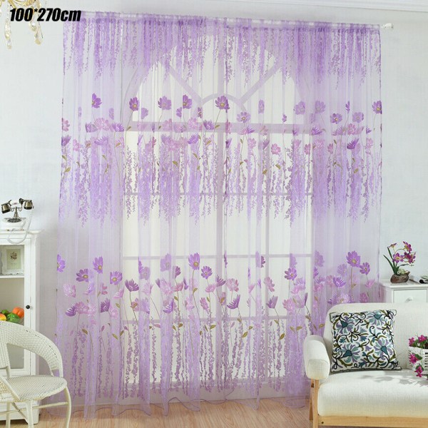 Flower Garn Slot Top Panels Net Voile Gardiner Purple 100cm*270cm