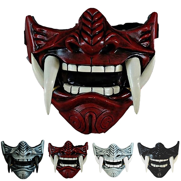 Halloween Mask Japansk Prajna Djävul Mask Hannya Noh Kabuki Demon Oni Samurai Ny Silver