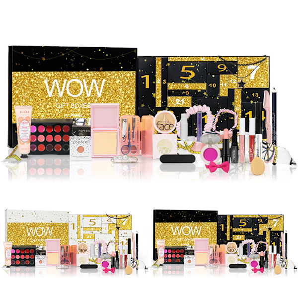 Makeup-Adventskalender 2024, Julkalender med 24 Dagar Nedräkning, 24 Individuellt Förpackade Makeup- och Kosmetikprodukter för Kvinnor och Flickor Platinum
