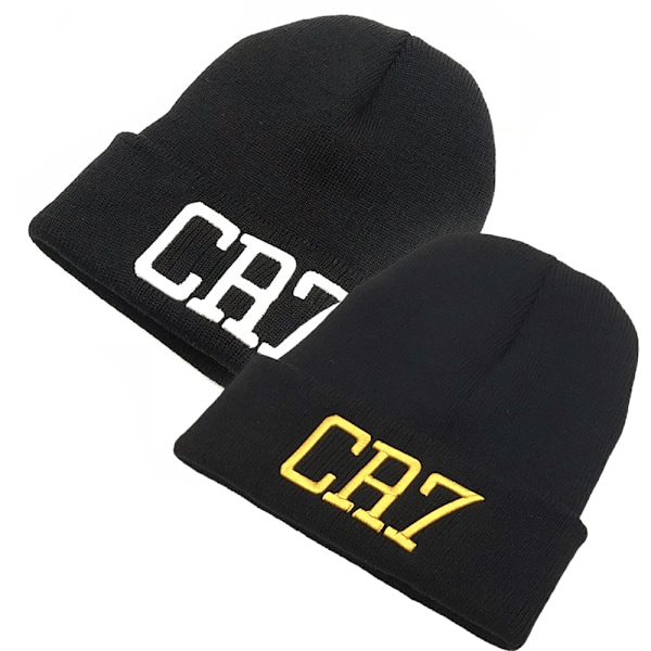 CR7 Ronaldo Beanie Hat Herrar Kvinnor Mode Stickad Stretch Cuffed Hat Broderad Skidåkarhuva För Vinter Black