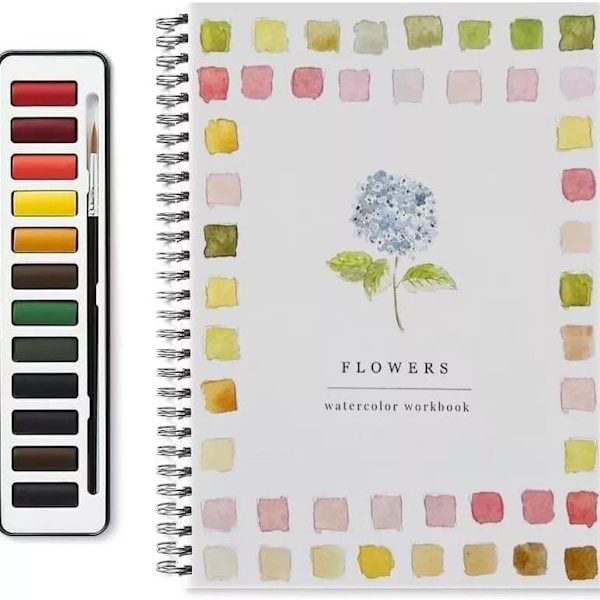 Akvarellikirjat, aloittelijaystävälliset lintuaiheiset akvarellikirjat, 12 värin setti Flower