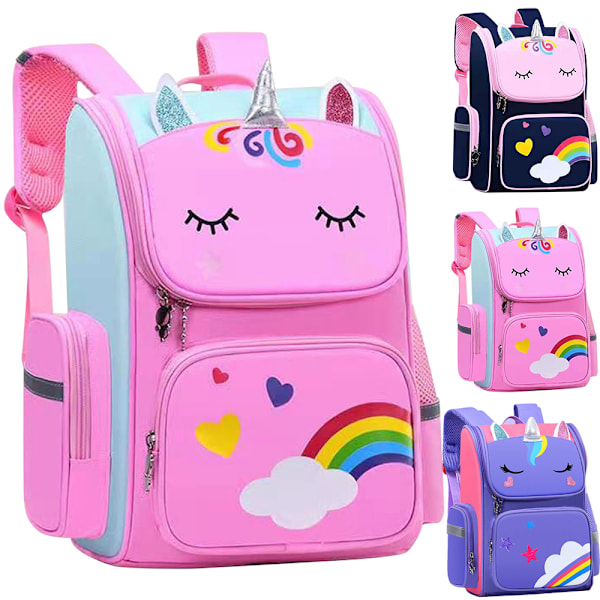 Rainbow Unicorn Ryggsäckar för Barn Flickor Axel Väska Skola Väska Rackback Royal Blue S