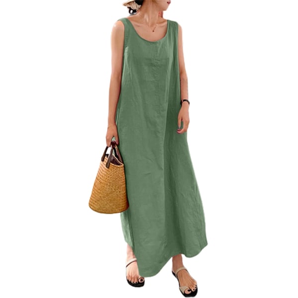 Kvinnor ärmlös sommar strandsolklänning Casual Swing Long Dress green 3XL