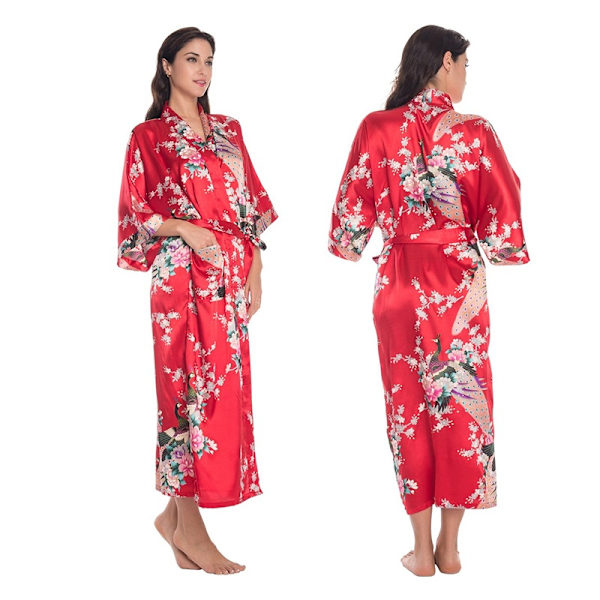 Kvinder Påfugleprintet Babydoll Natkjole Badekåbe Kvinde red M