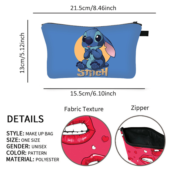 Disney Lilo och Stitch sminkväska för damer, tecknad mode necessär, stor kapacitet, bärbar förvaringsväska C