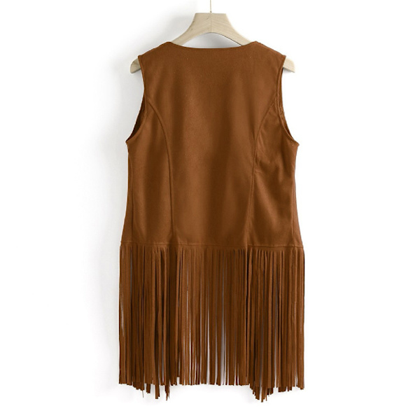 Dame kvast ærmeløs vest 70'er kvast jakke cardigan khaki M