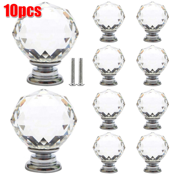 10 - st Home Clear Diamond Crystal Handtag Dörrknopp Crystal clear 10PCS