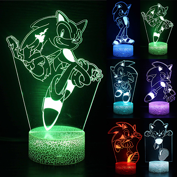 3D LED Nattbordslampe med Berøring for Soverom Sonic the Hedgehog Nattlys C