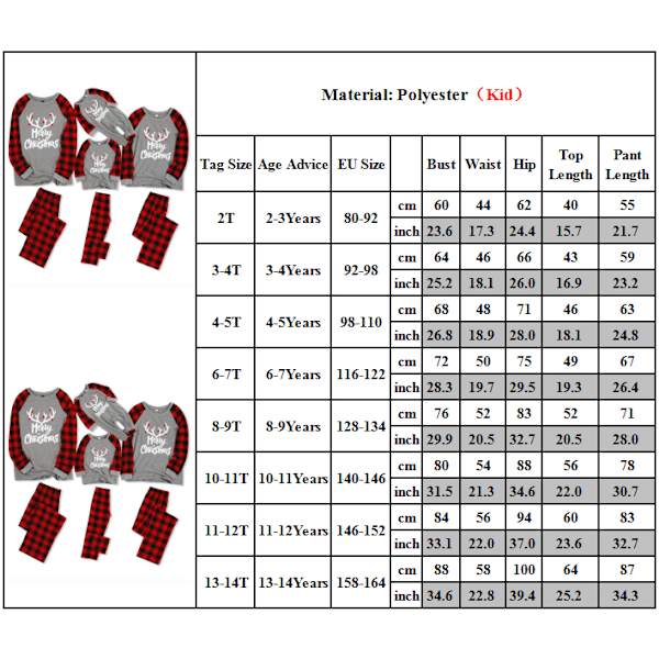 God Jul Pyjamas Brev Renväxt Tryckt Rutiga Familjematchande Pyjamas Set för Kvinnor/Män/Barn/Baby Kids 3-4T