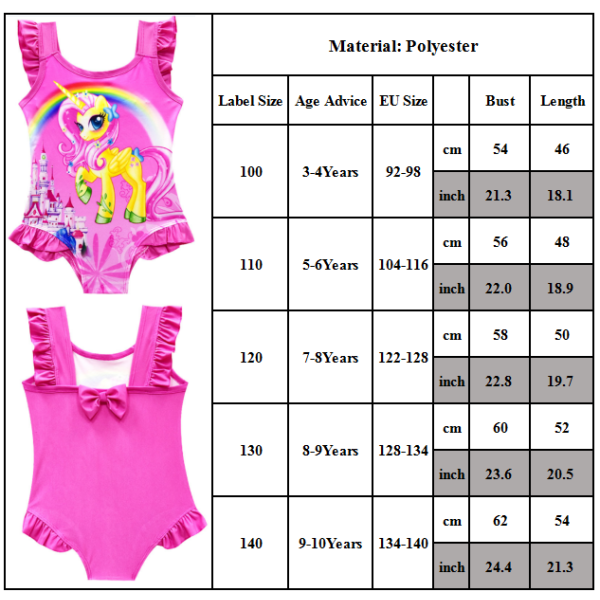 Girls Rainbow Unicorn baddräkt baddräkt pink 7-8Years